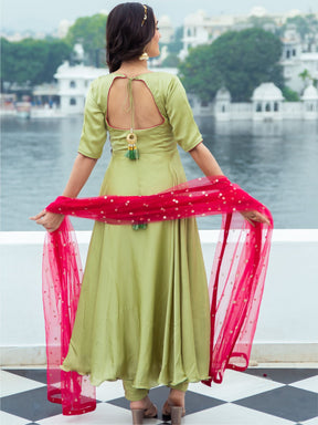 Green Silk Anarkali Set