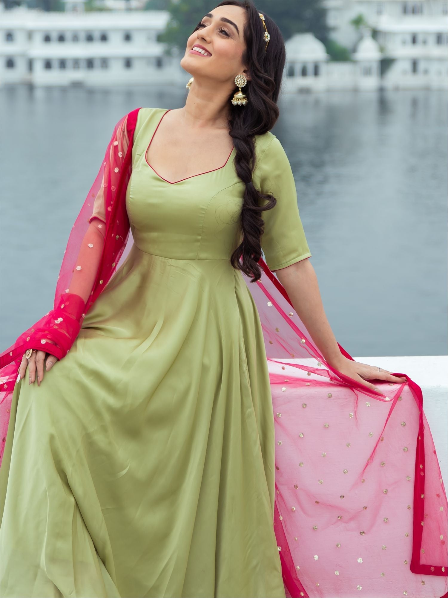 Green Silk Anarkali Set