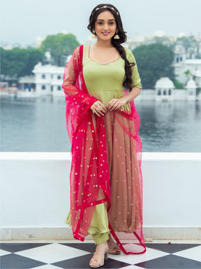 Green Silk Anarkali Set