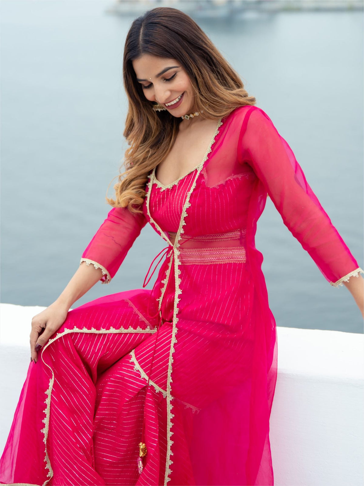 Magenta Cotton Lurex Co-ords Set