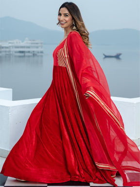 Red Velvet Anarkali With Dupatta