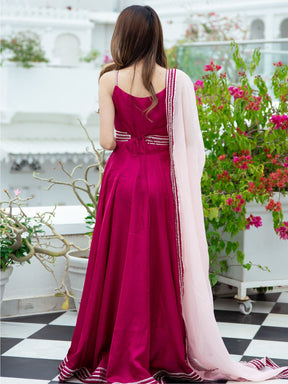 Pink Silk Long Dress With Dupatta