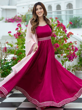 Pink Silk Long Dress With Dupatta