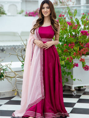 Pink Silk Long Dress With Dupatta