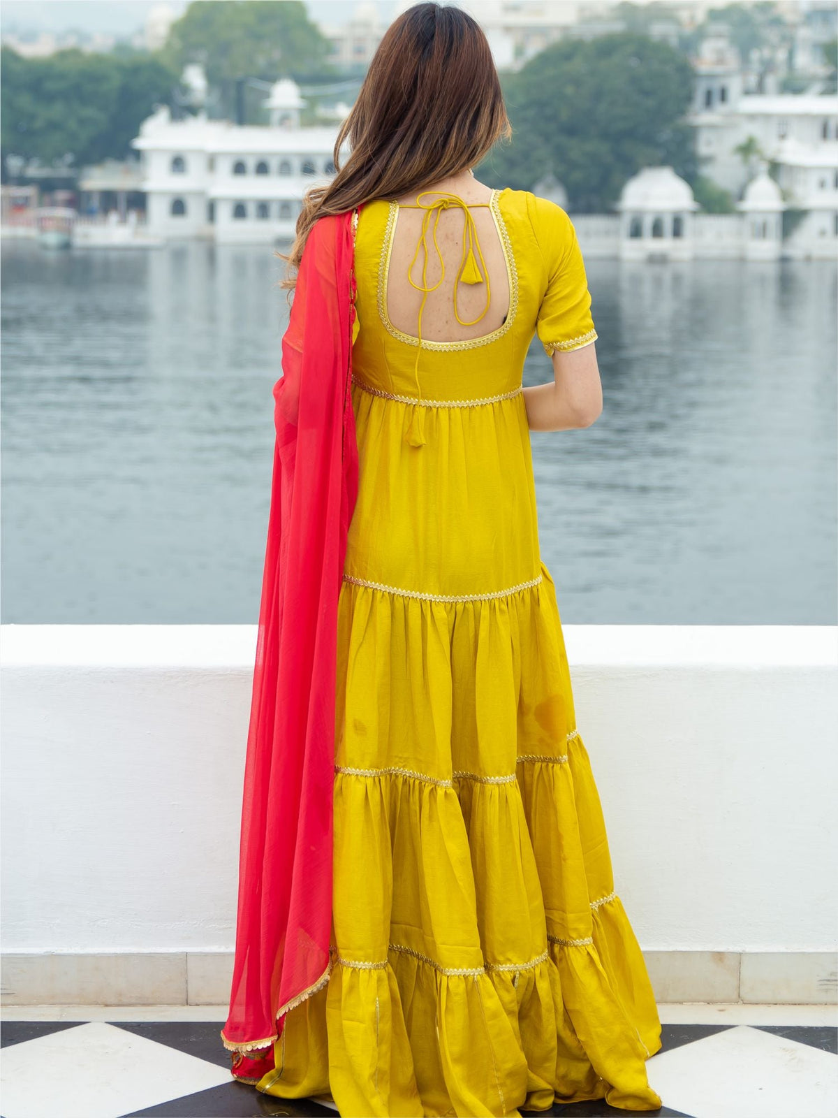 Yellow Silk Long Dress With Dupatta