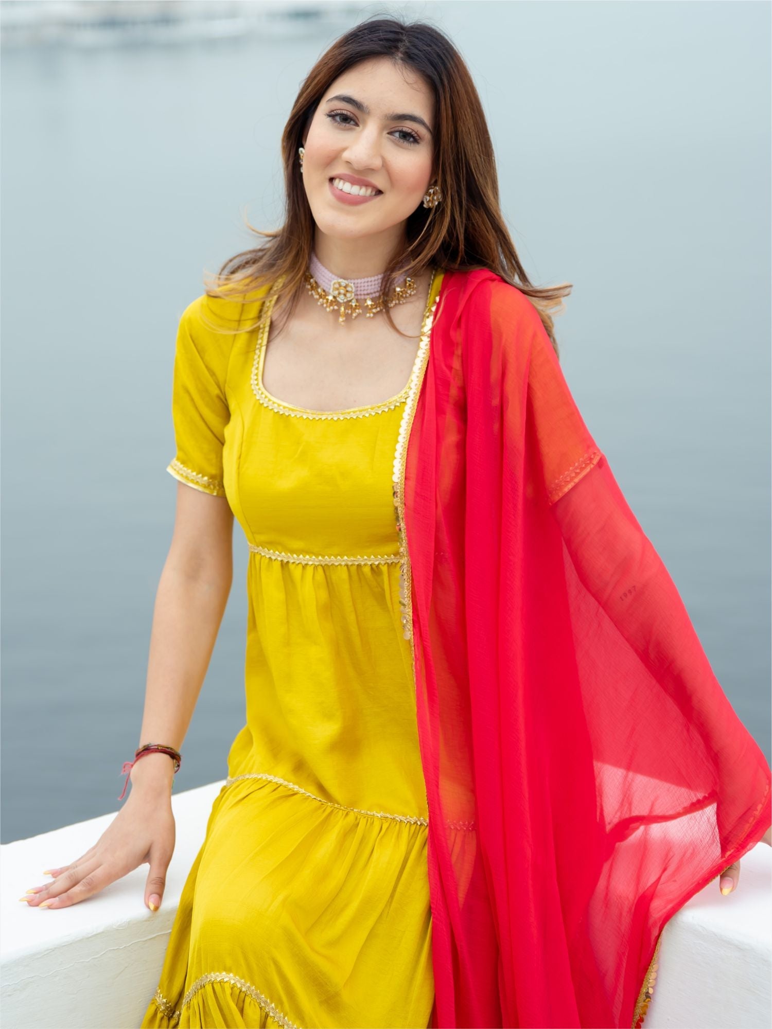 Yellow Silk Long Dress With Dupatta