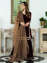 Wine Velvet Kurta and Sharara Set