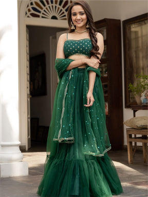 Green Net Lehenga Set