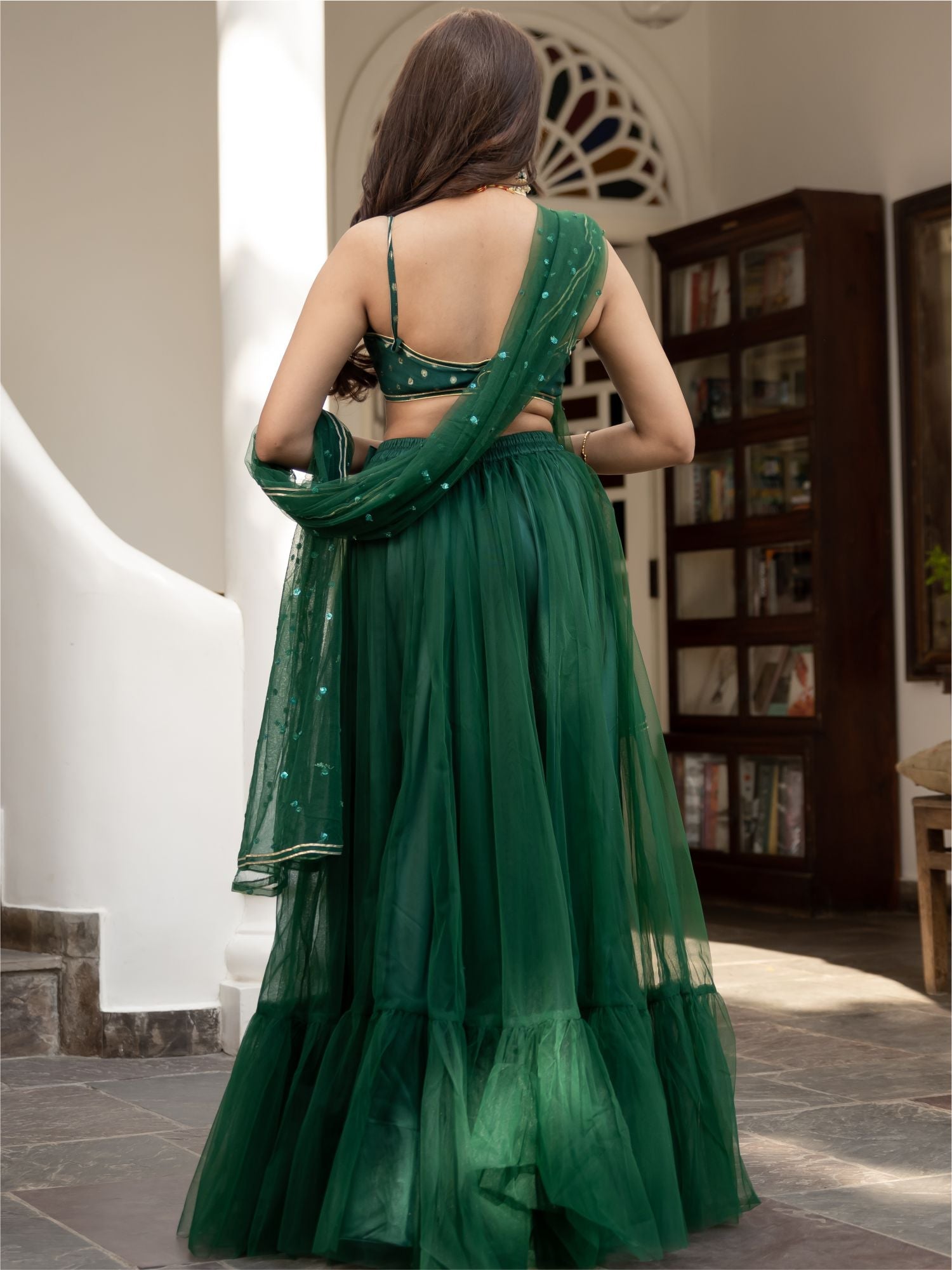 Green Net Lehenga Set