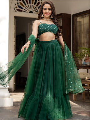 Green Net Lehenga Set