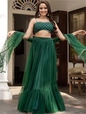 Green Net Lehenga Set