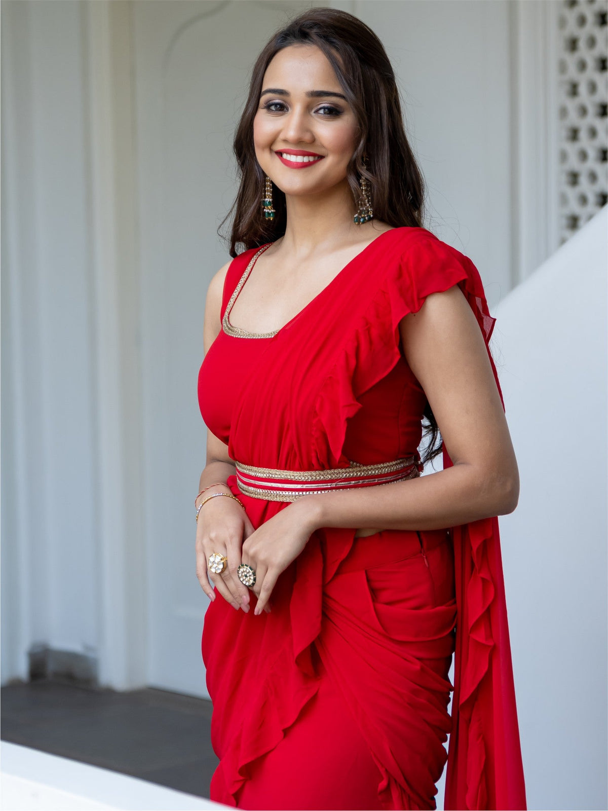 Red Georgette Stitched Saree