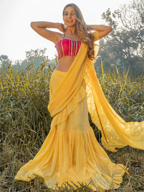 Pale Yellow Georgette Ready Saree