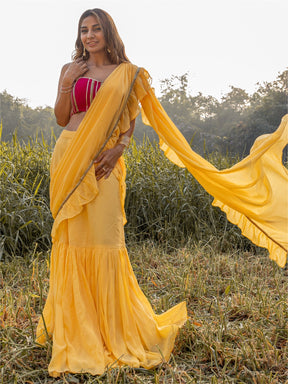 Pale Yellow Georgette Ready Saree