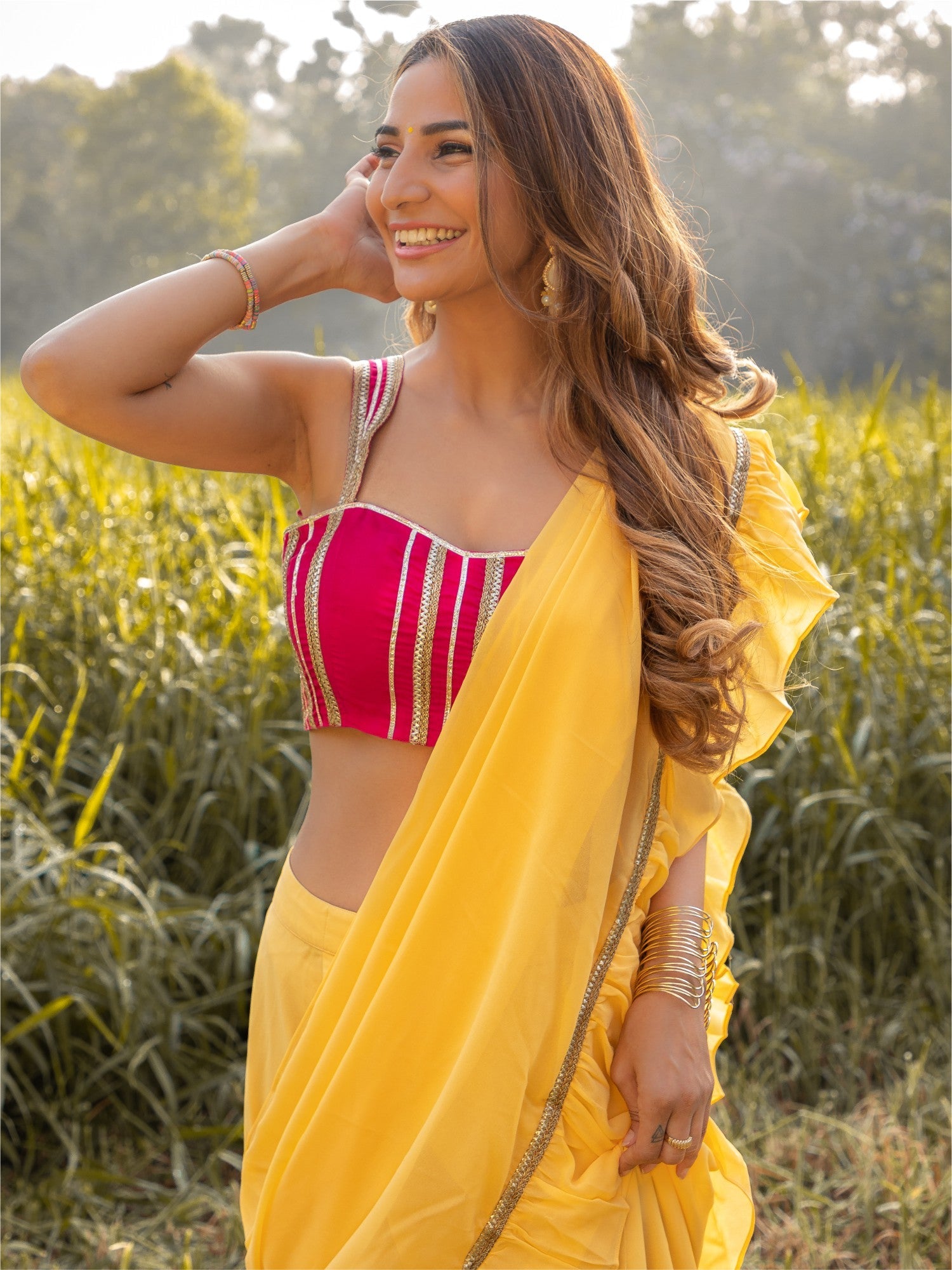 Pale Yellow Georgette Ready Saree