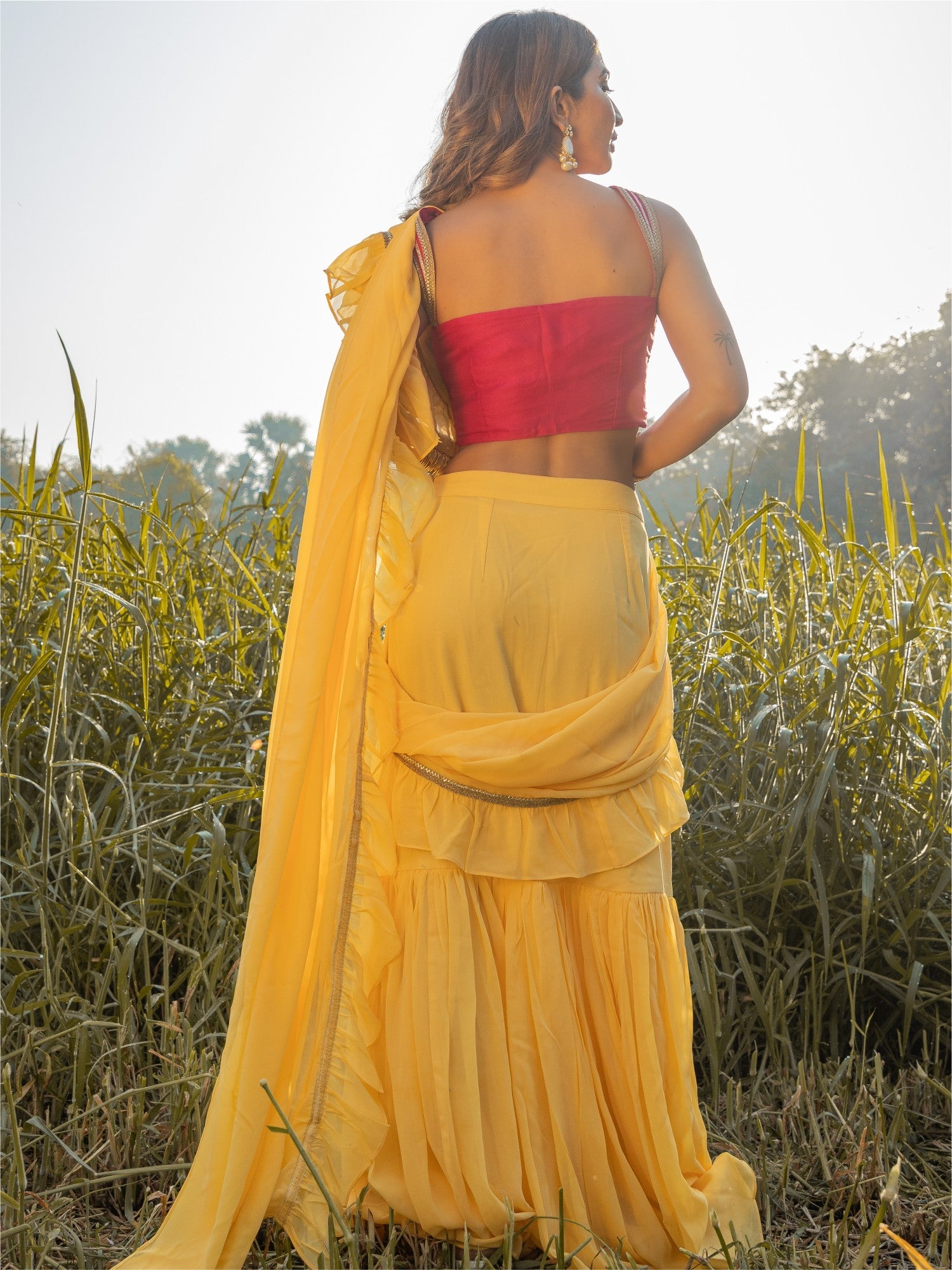 Pale Yellow Georgette Ready Saree