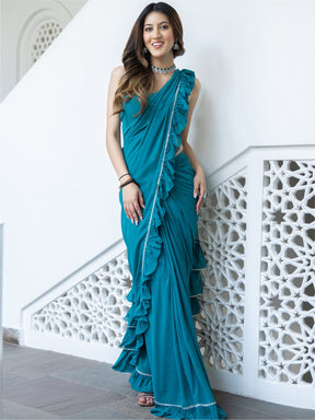 Green Georgette Stitched Saree