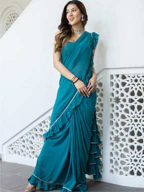 Green Georgette Stitched Saree