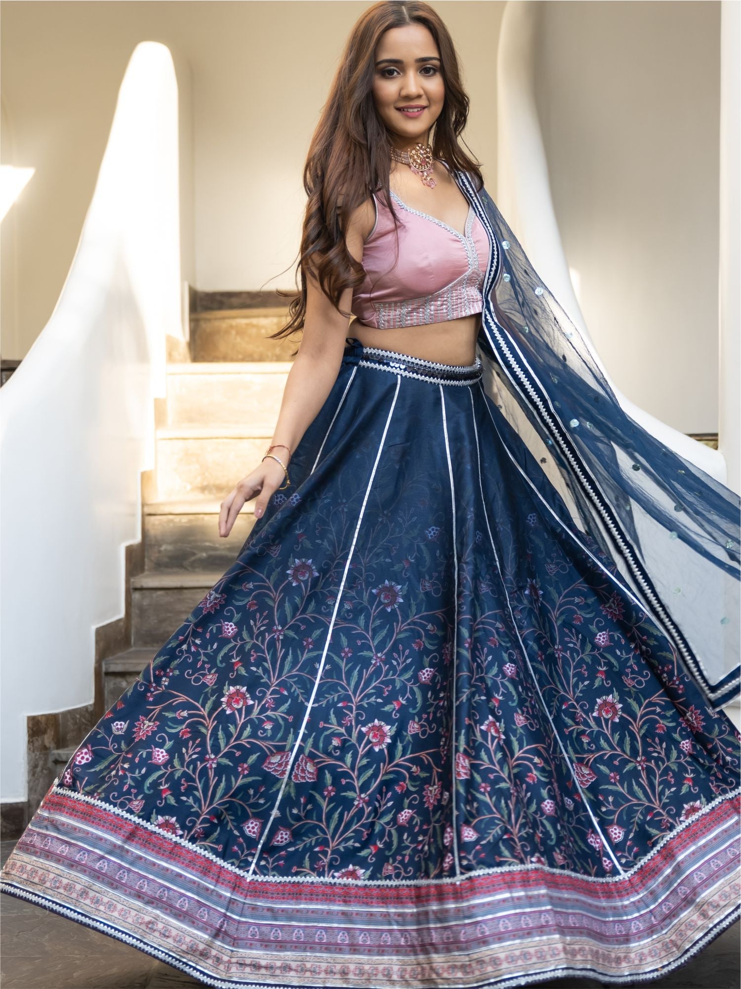 Printed Silk Lehenga Choli Set