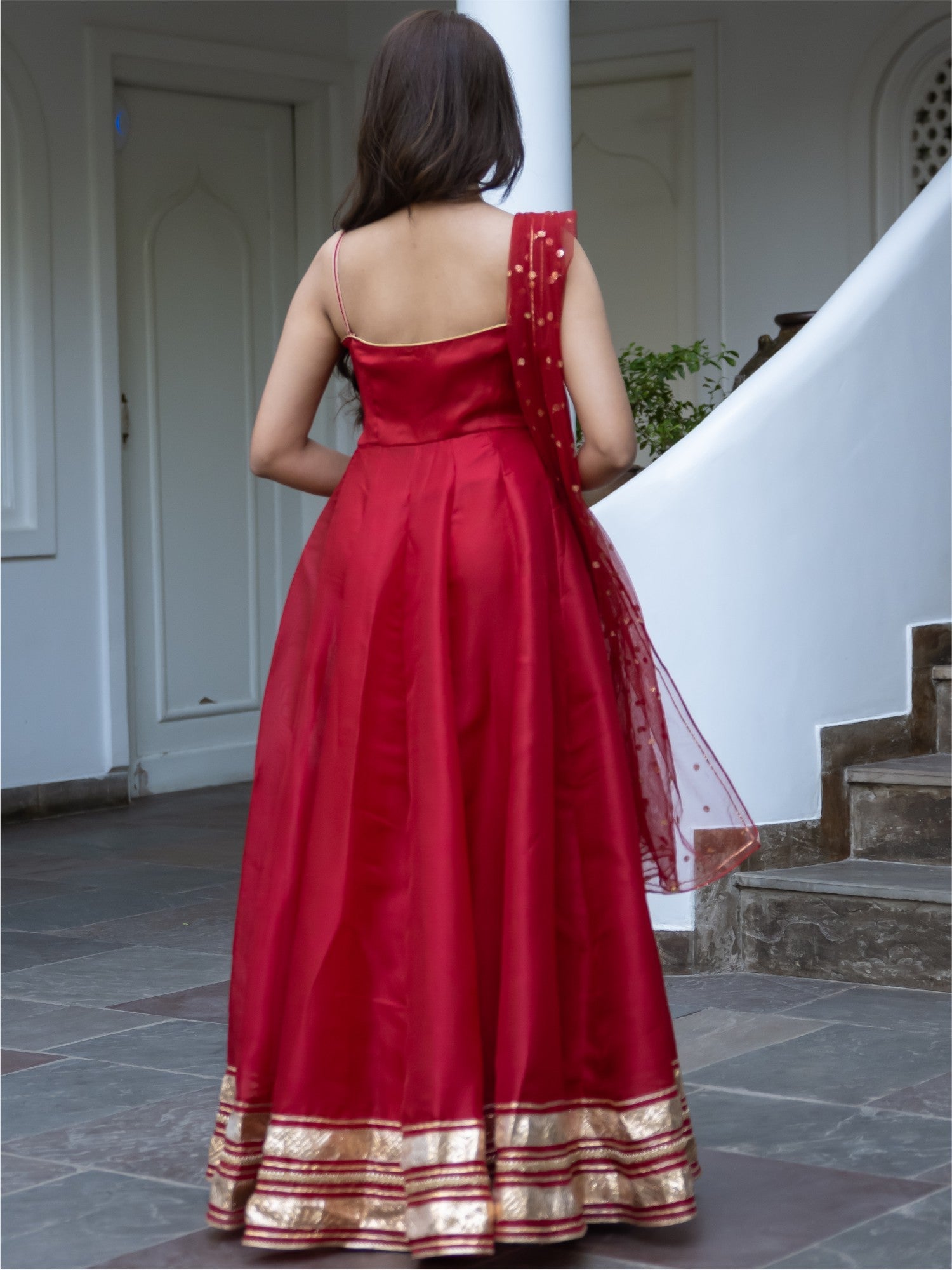 Red Organza Anarkali Dupatta Set