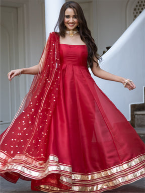 Red Organza Anarkali Dupatta Set