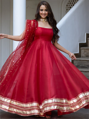 Red Organza Anarkali Dupatta Set