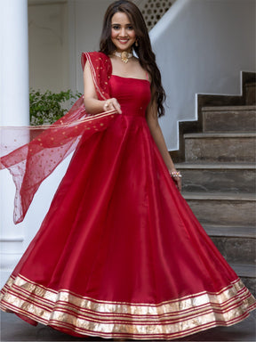 Red Organza Anarkali Dupatta Set