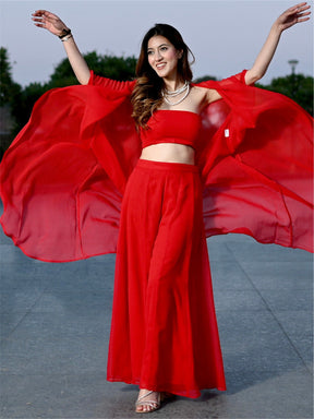 Red Georgette Three Piece Set