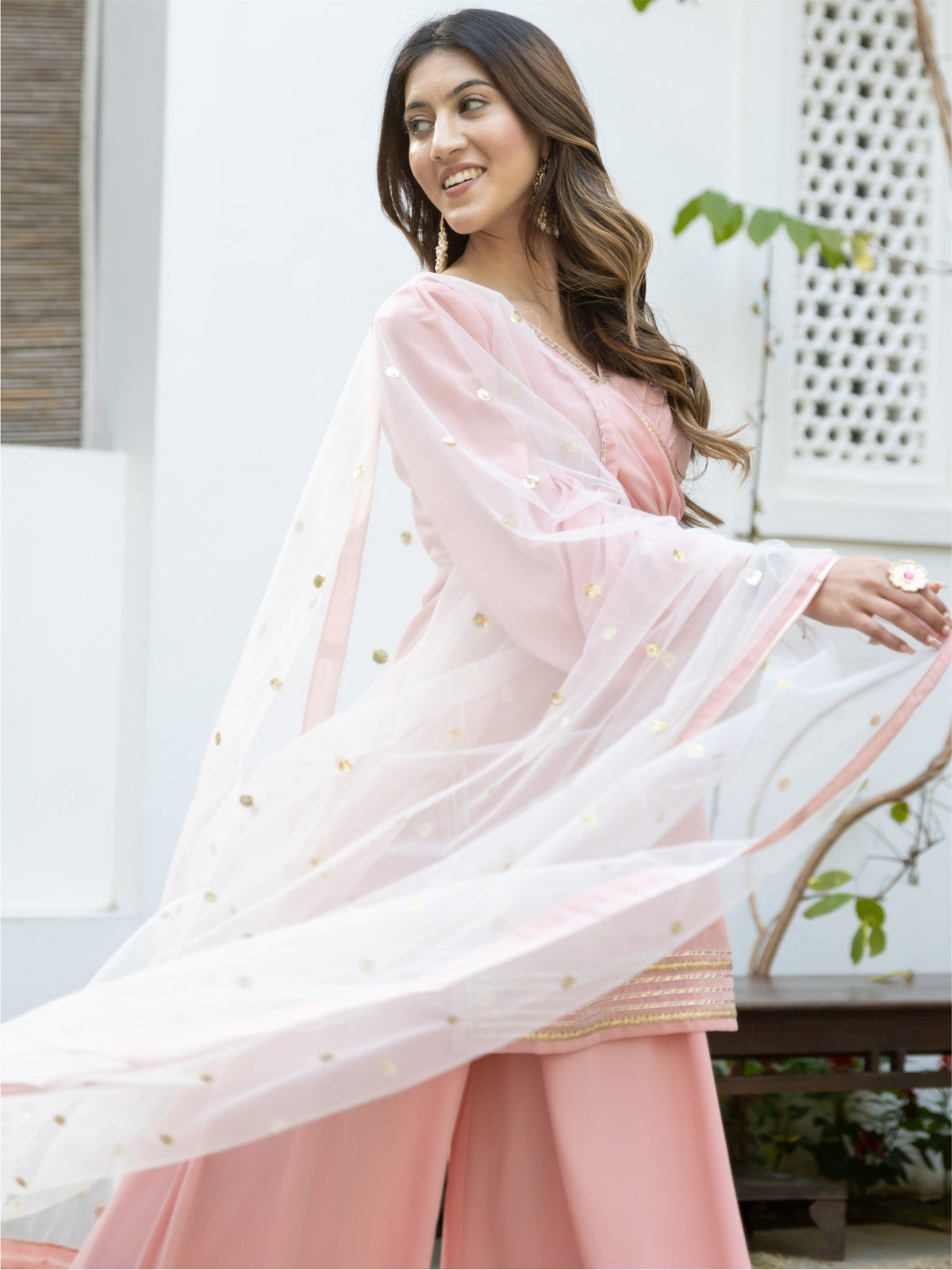 Baby Pink Kurta Flared Palazzo Set