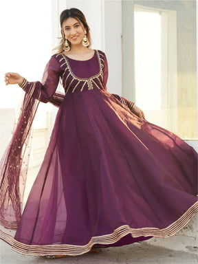 Purple Organza Anarkali Set