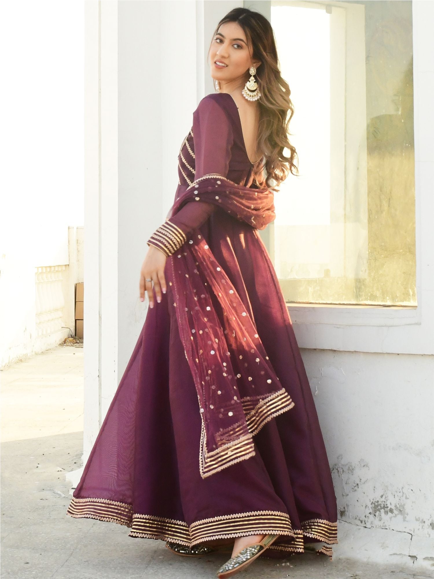 Purple Organza Anarkali Set