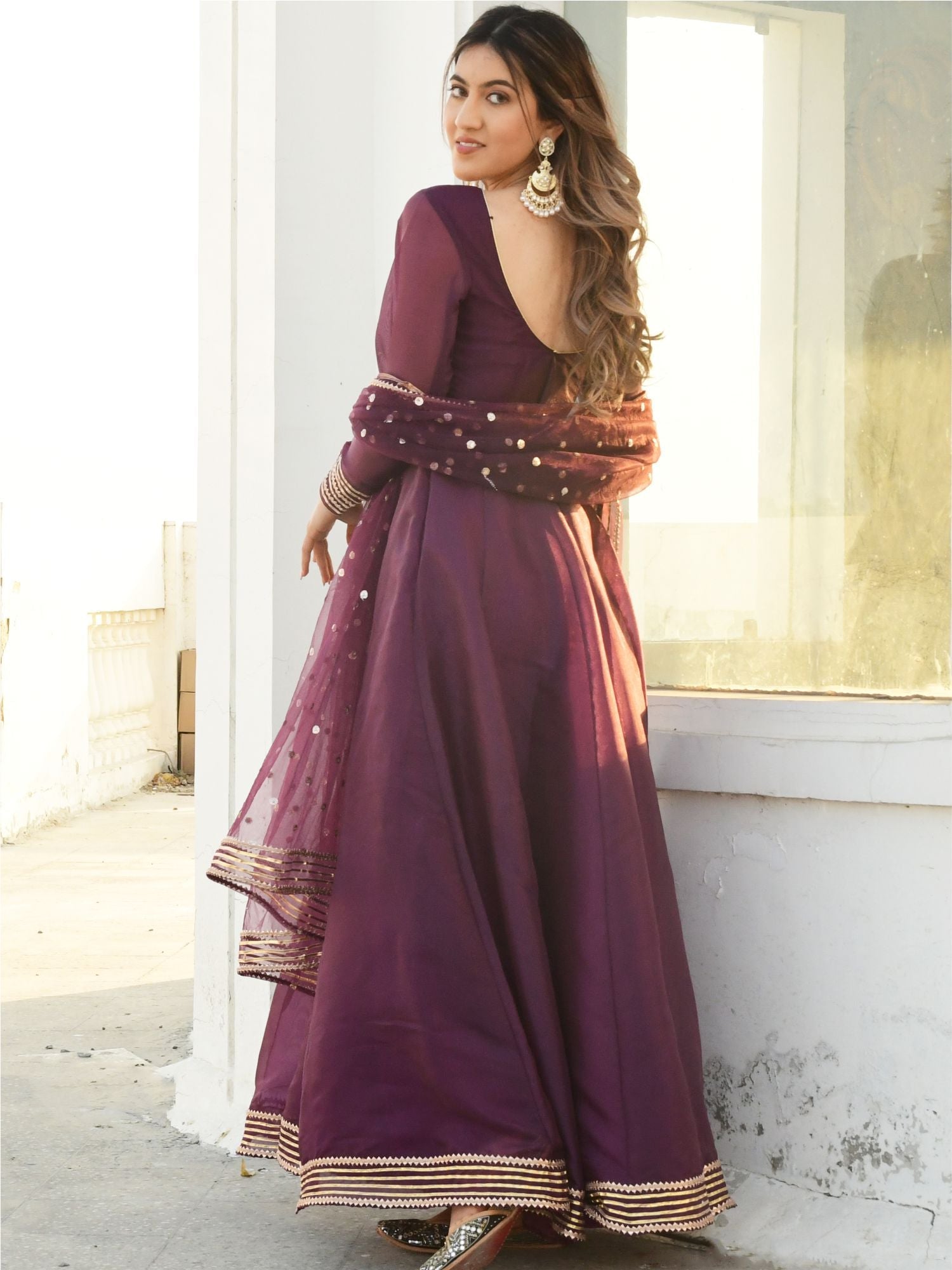 Purple Organza Anarkali Set