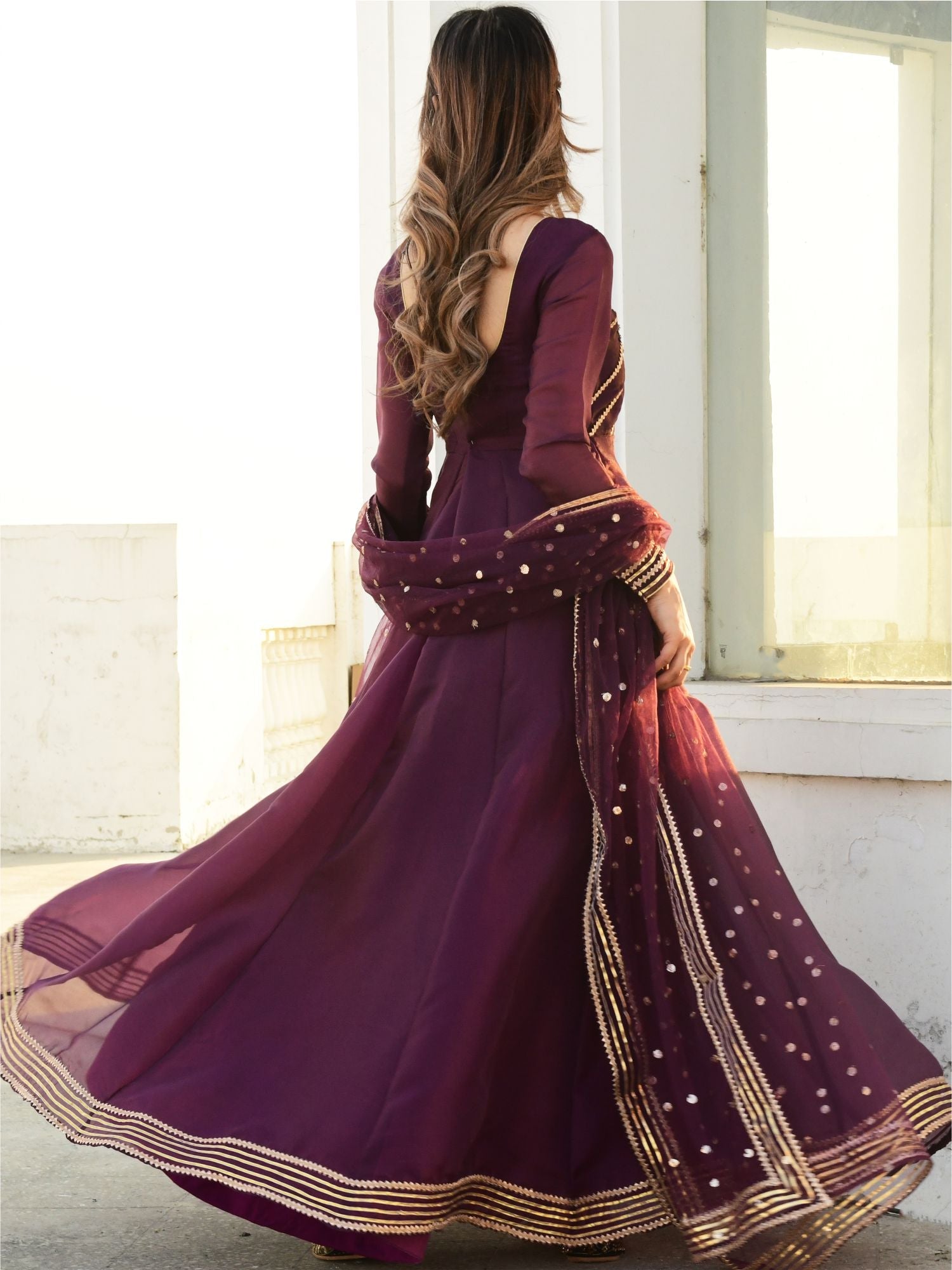 Purple Organza Anarkali Set