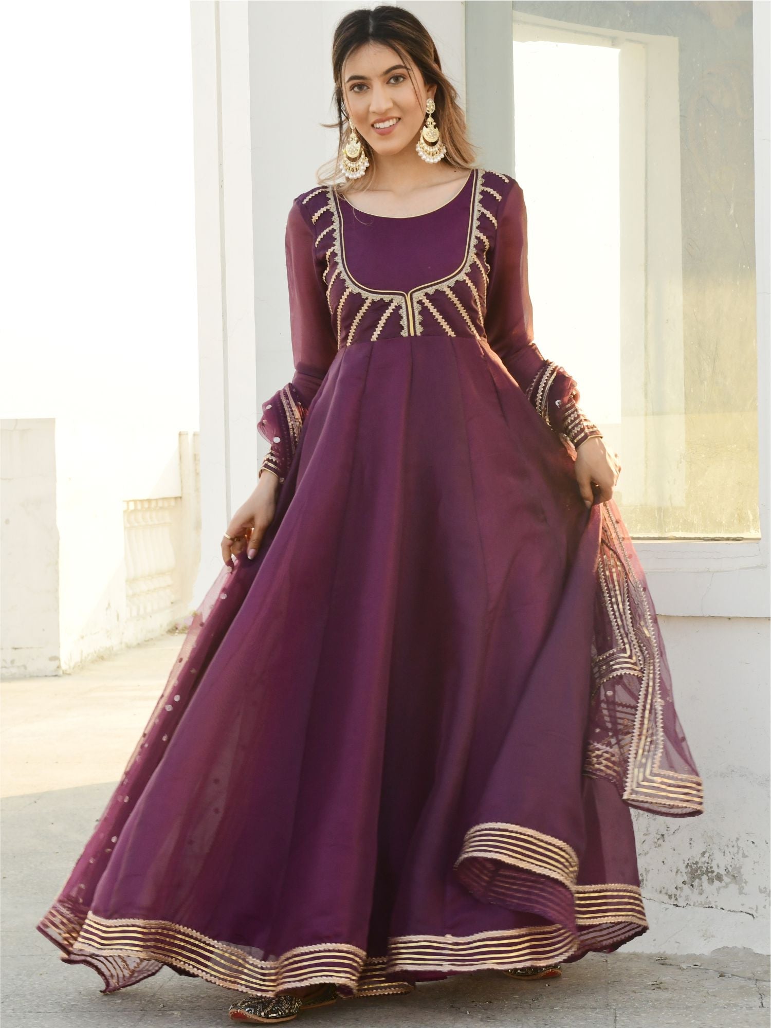 Purple Organza Anarkali Set