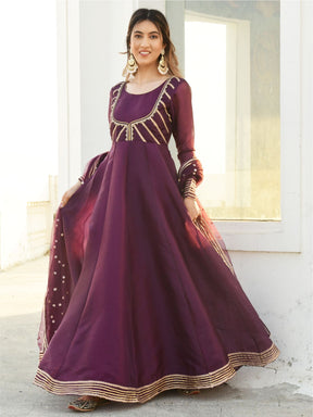 Purple Organza Anarkali Set