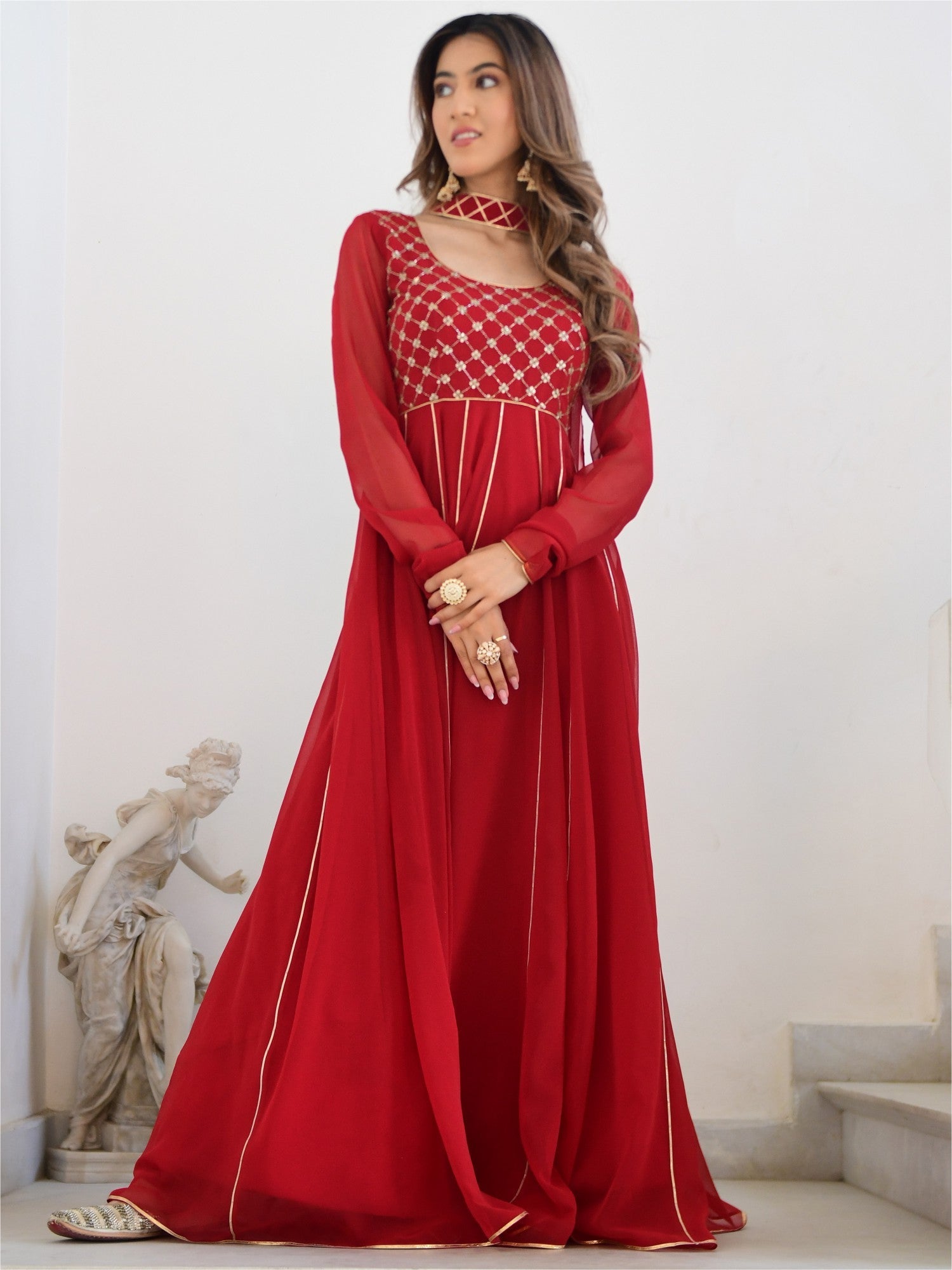 Maroon Embroidered Anarkali