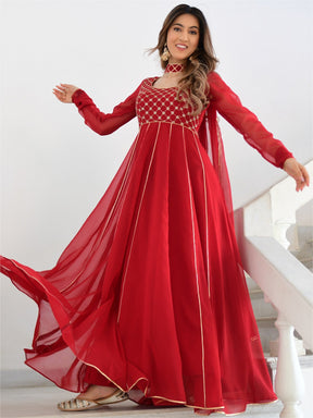 Maroon Embroidered Anarkali