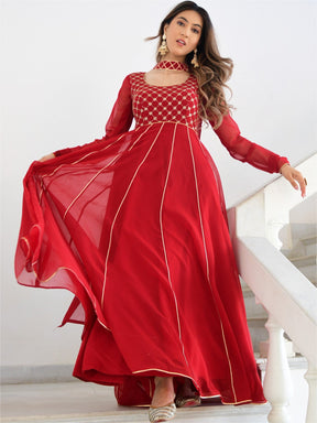 Maroon Embroidered Anarkali