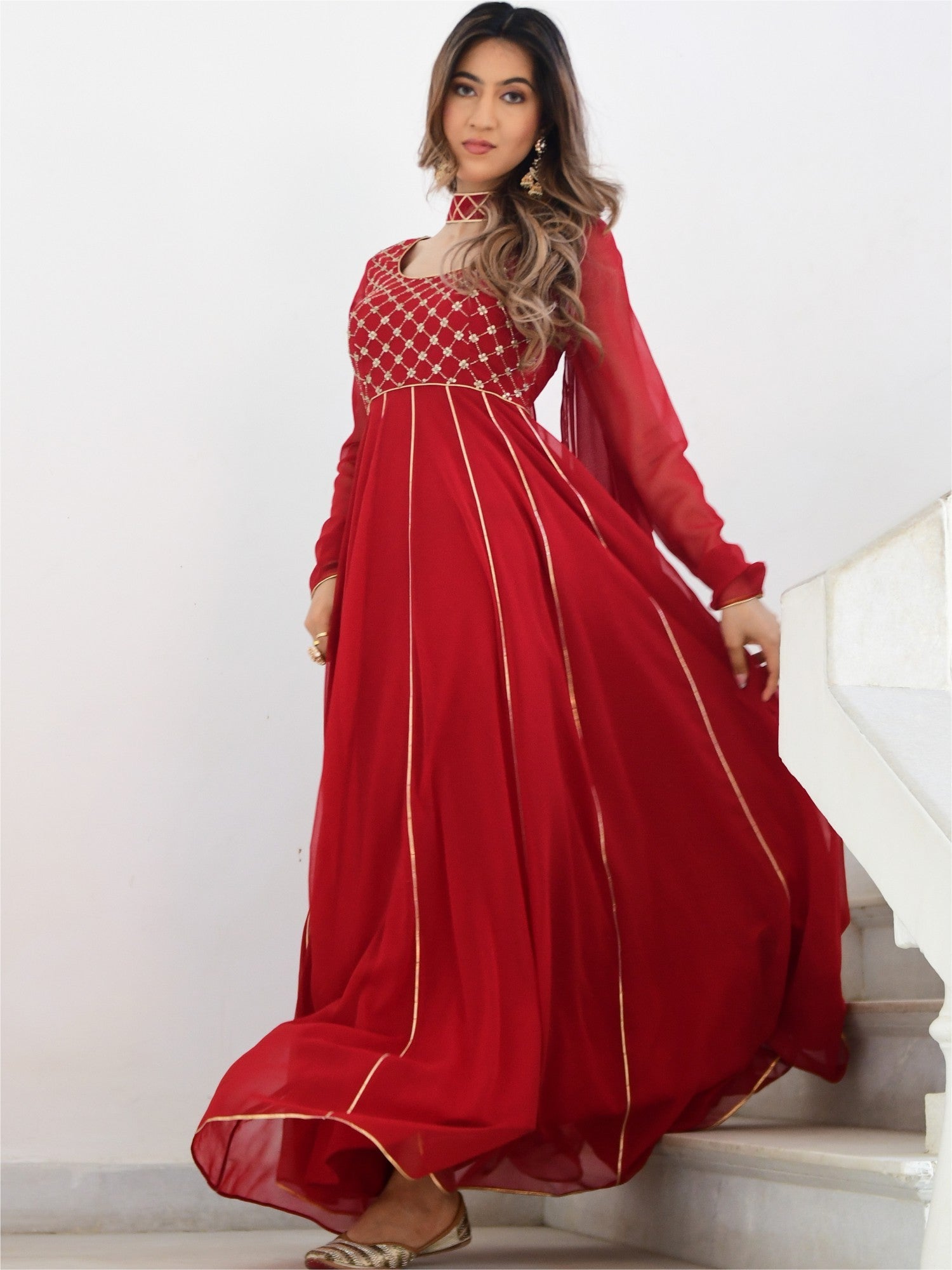 Maroon Embroidered Anarkali