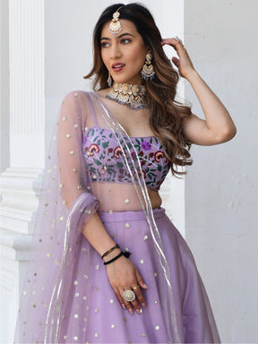 Lilac Embroidered Organza Lehenga Set