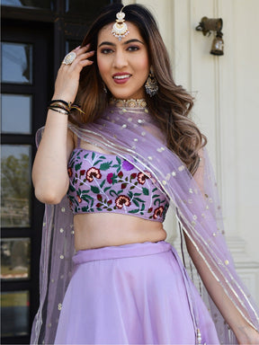 Lilac Embroidered Organza Lehenga Set