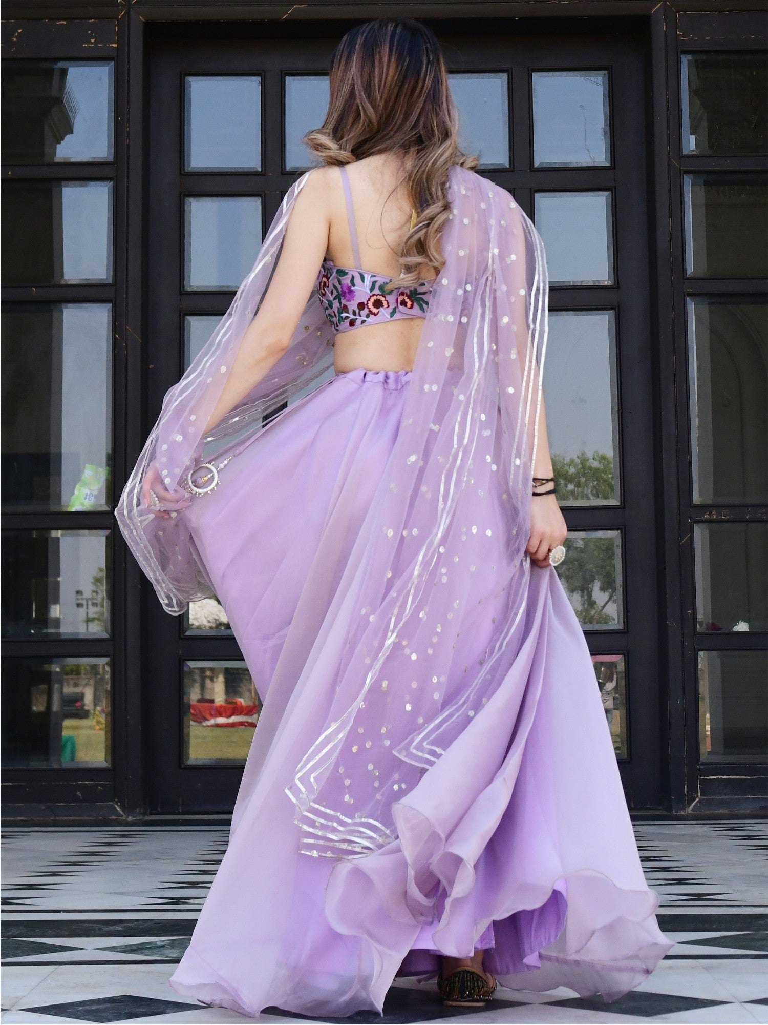 Lilac Embroidered Organza Lehenga Set