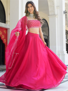 Pink Embroidered Organza Lehenga Set