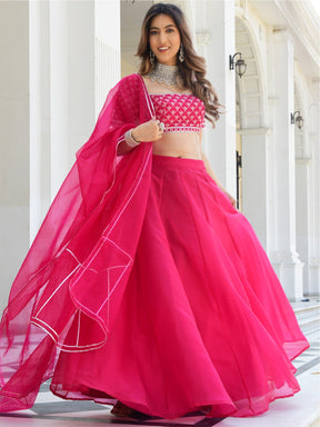 Pink Embroidered Organza Lehenga Set