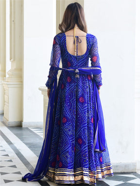 Blue Bandhni Print Anarkali Set