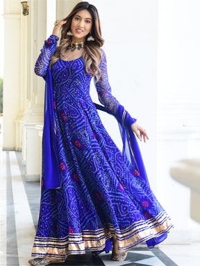 Blue Bandhni Print Anarkali Set