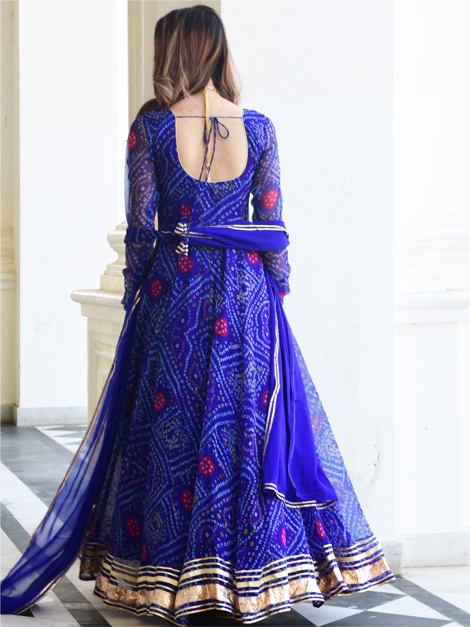 Blue Bandhni Print Anarkali Set