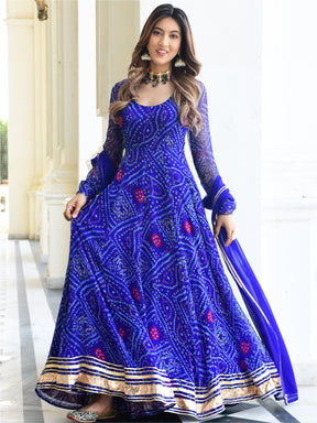 Blue Bandhni Print Anarkali Set