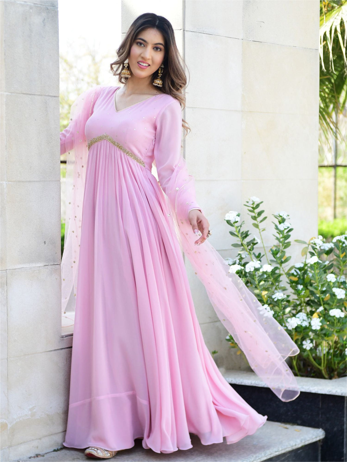 Baby Pink Georgette Long Dress