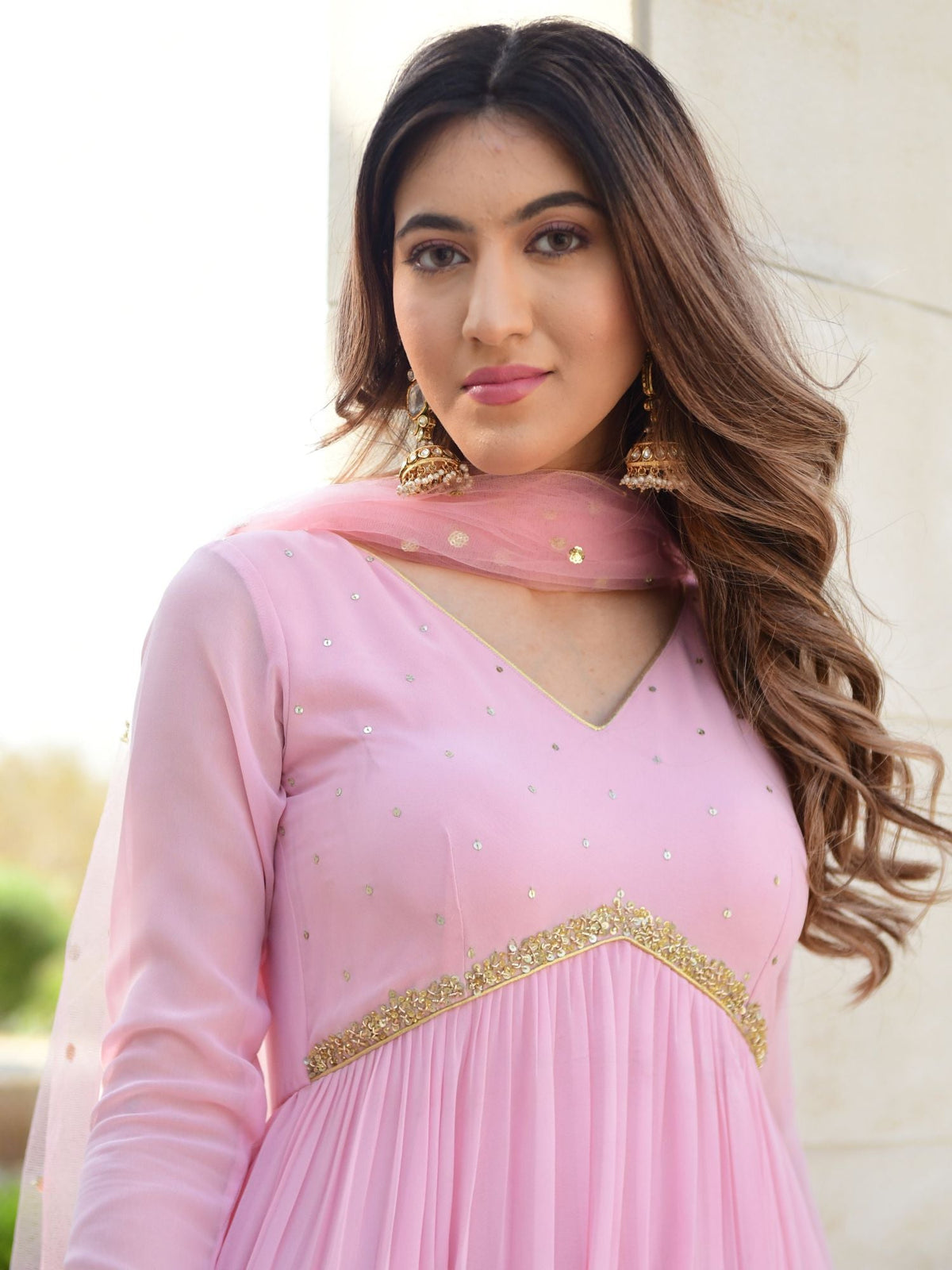 Baby Pink Georgette Long Dress